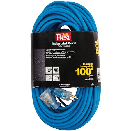 All-Source SJTW Extension Cord, 14 AWG, Outdoor, 14/3, 1 Outlets, Blue, 100 ft RL-JTW143-100-BL